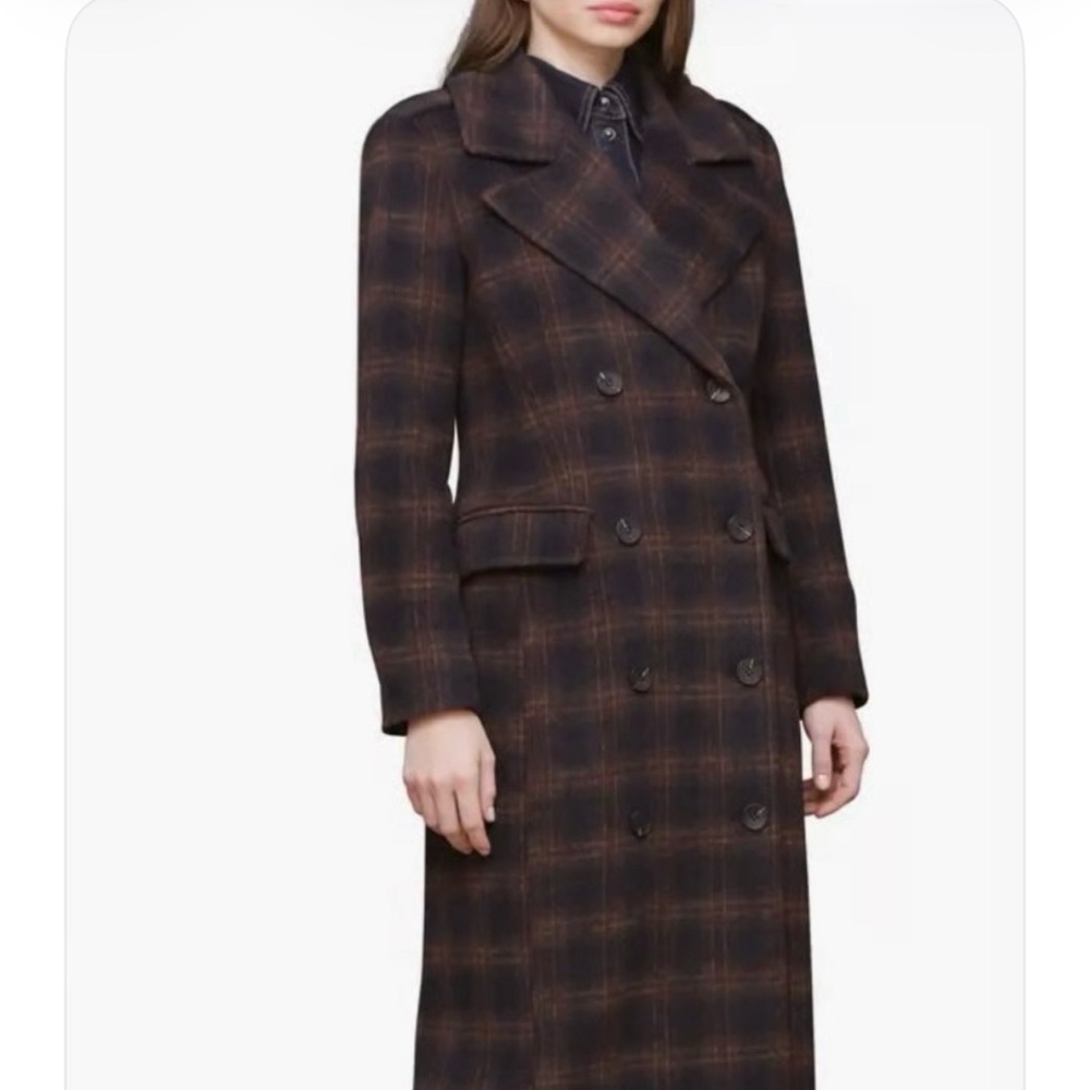 Avec Les Filles Brown Plaid Pea Coat